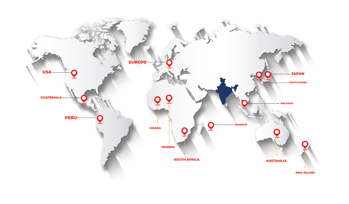 Map of ATONE cable export destinations across five continents